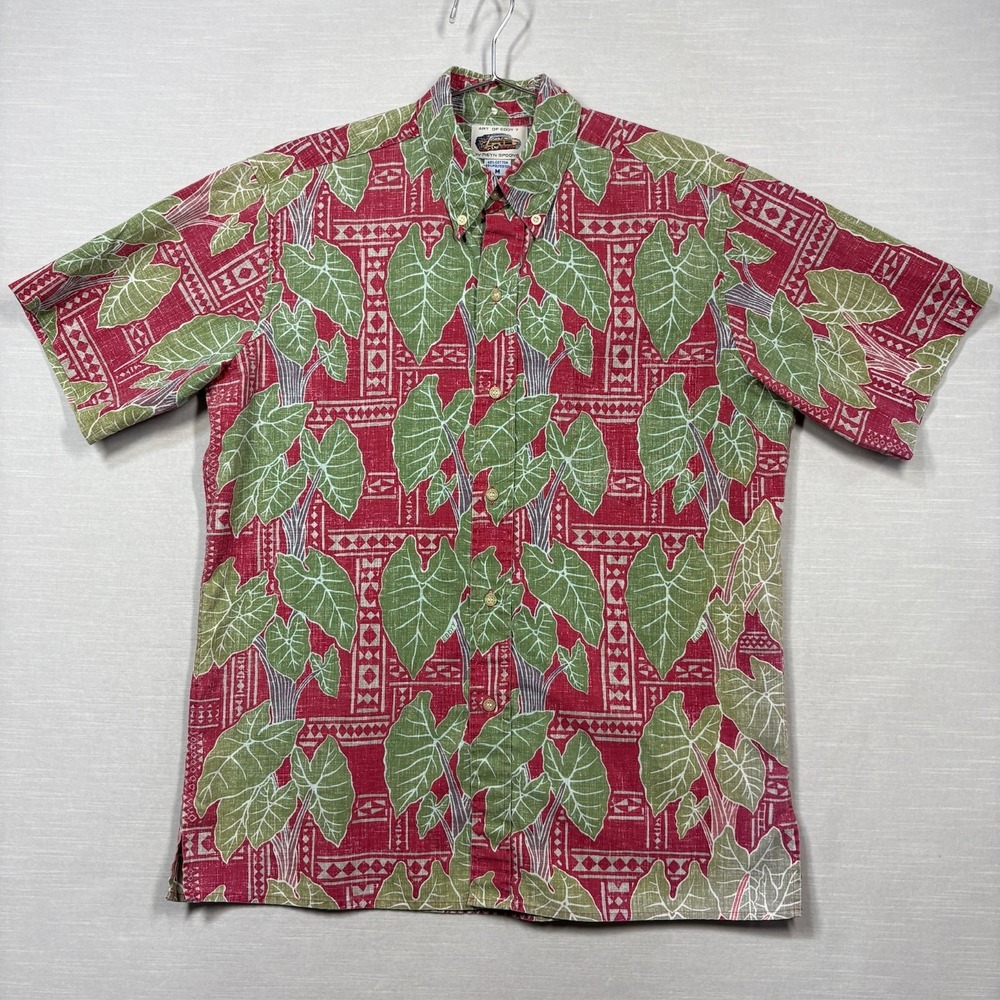 Reyn Spooner Hawaiian Shirt Mens M Red Monstera Inside Out